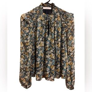 LOFT Multicolor Long Sleeve Floral Blouse - Size M